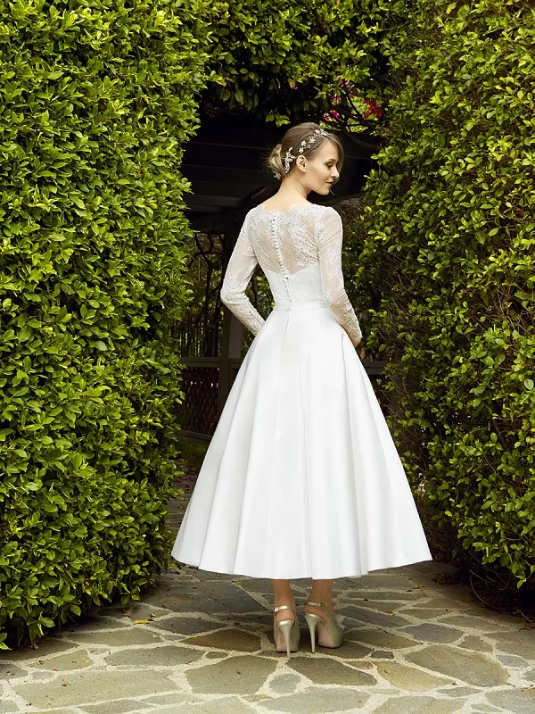 Vestido De Novia Tea Length Wedding Dresses Bateau Neckline Long Sleeve  Lace Wedding Dress Bridal Gowns Sheer Bride Robe De Mariee From  Kissbridal001, $130.65 | DHgate.Com