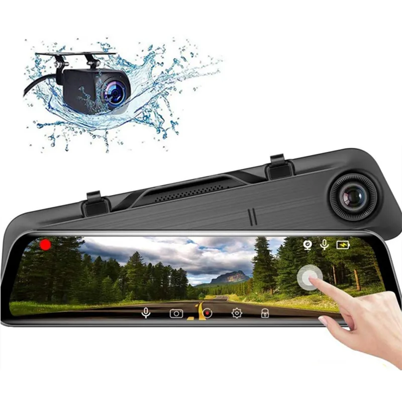 12 "IPS Touch Screen Car DVR Stream Media Mirror Dash Camera HI3556 Chip 2K Video Double Recording 170 ﾰ + 140 ﾰ Wide View Vinkel