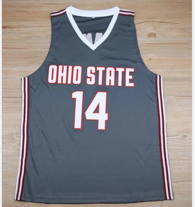 Ohio State Buckeyes College # 14 Joey Lane Koszykówka Jersey Męskie Zszyte Numer niestandardowy Nazwa Szare Koszulki