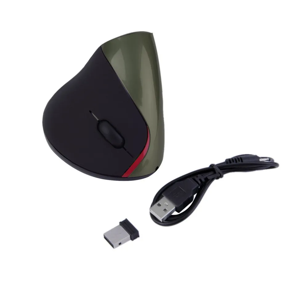 Livraison gratuite Luxe Noir Rechargebale 2.4G 10M Conception ergonomique sans fil Souris USB optique verticale Guérison du poignet Ordinateur portable Souris de jeu