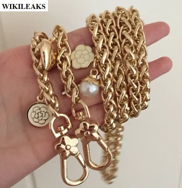 Strap gold plated metal chain shoulder straps flower ladies purse handles belt handbag hook clutch buckle accessories pearl love