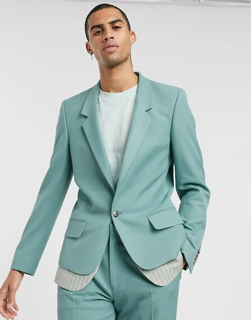 Neue Mode Mintgrün Herrenanzug Hochzeit Smoking Formelle Slim Fit One Button Bräutigam Prom Abendessen Blazer Anzüge (Jacke + Hose)