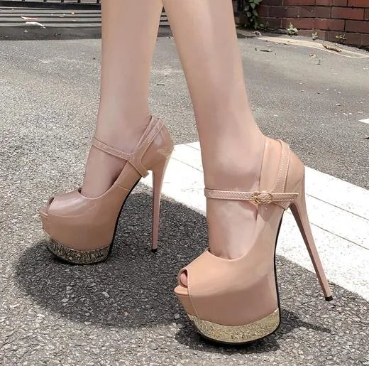 Czerwony Patent PU Leather Ultra High Heels Kobiety Designer Shoes Nude buty ślubne 16 cm Rozmiar 35 do 40