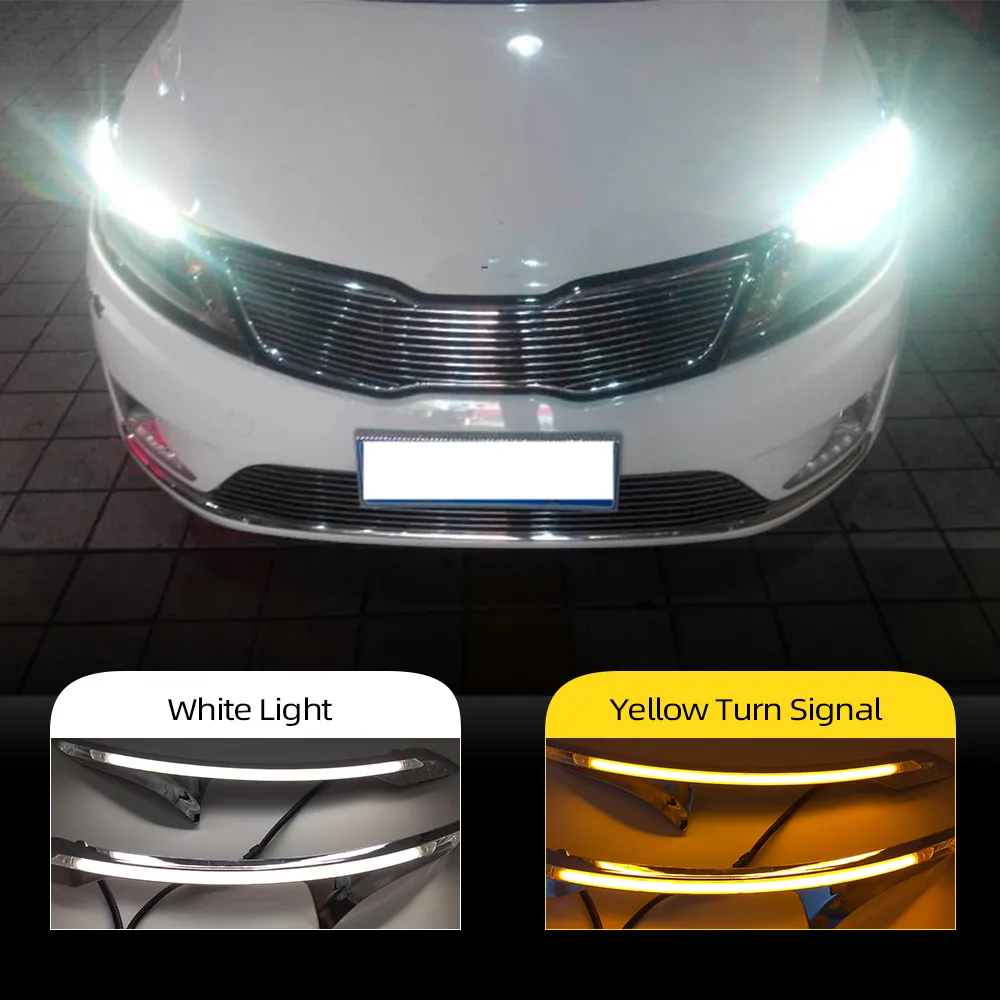 2PCS LED 주간 2011 2012 2013 2014 시그널 릴레이 자동차 헤드 라이트 눈썹 장식 기아 K2 리오를 돌려 빛 노란색을 실행