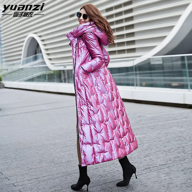 Purple shiny down jacket female long 2019 winter thickening warm white duck down the 6025 new cultivate morality