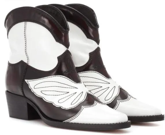 2019 Rome Style Women Boots Loind Toe Acle Boots Wings Вышиваемая ботинки для вечеринок черные штуки