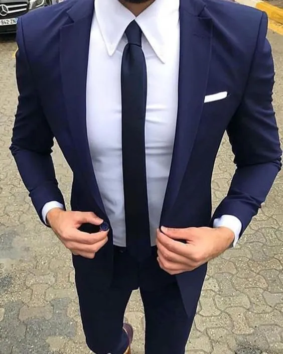 Erkekler Takım Elbise 2018 Slim Fit Lacivert Smokin Erkekler Suit Damat Düğün Balo Blazer Erkek Özel 2 Parça Takımları Traje Hombre Vesti için