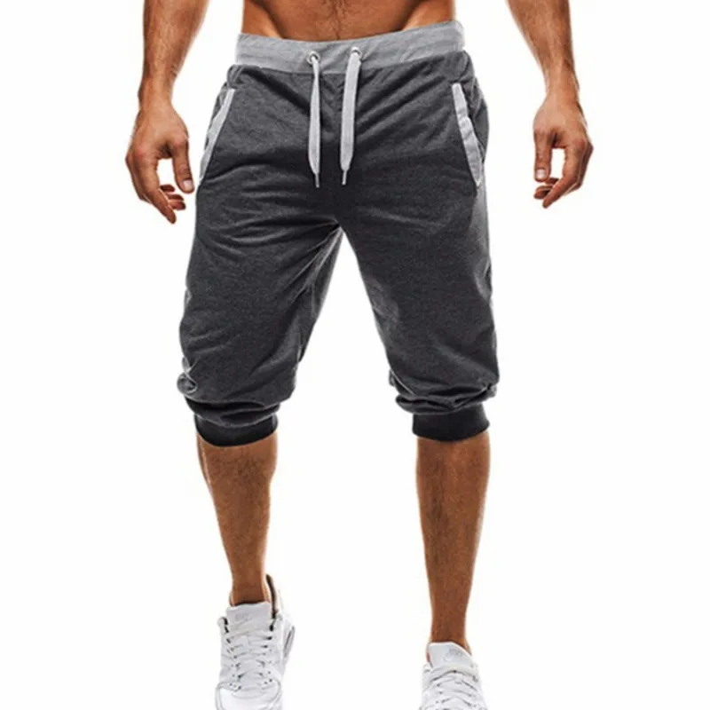 Pantalon capris en coton pour hommes pantalon de jogging court en coton mince pantalon à taille élastique avec poches et pantalon de sport à cordon de serrage Harem Trou257J