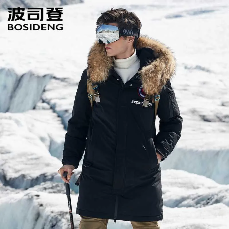 Novo jaqueta para baixo para homens áspera inverno engrossar outwear colarinho de pele real à prova de vento impermeável B80142147