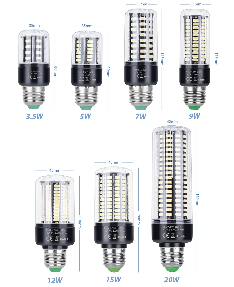 2019New Żarówka LED Lampa kukurydziana E27 E14 B22 LED Żarówka kukurydziana 110 V Lampada LED Bombillas 5736 Ampoule AC85 ~ 265V 3.5W 5W 7W 9W 12W 15W