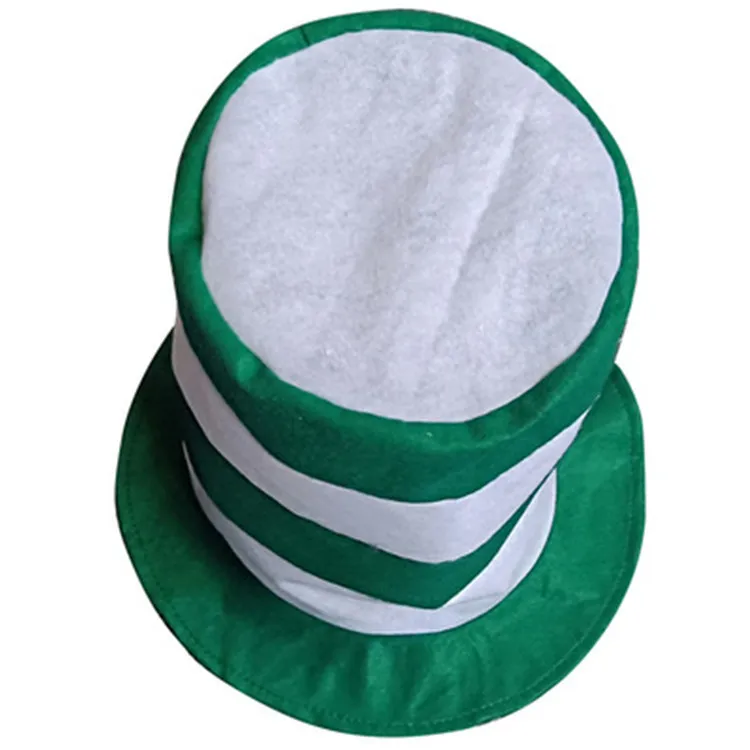 Irish Green White Stripe Top Hat Carnival Hats Show Cap st. Patrick Costume Day Party HatTall