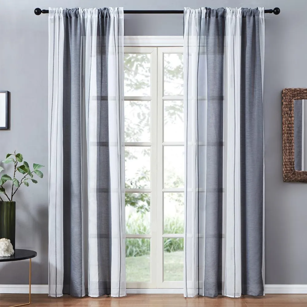 Cinza Semi Voile Sheer cortina cortina para quarto cozinha sala de estar listra gradiente decortion tule no windows