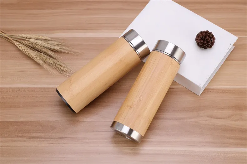 360ml нержавеющей стали бутылка воды Bamboo Shell вода Кубок чай Infuser Термос Путешествие Чашка бутылка Изолированные чашки Бесплатная доставка