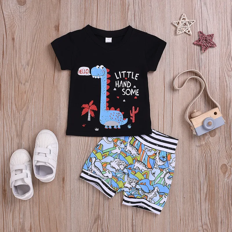 Bambini Baby Boys Cartoon Dinosaur Lettere Tank Top + Pantaloncini stampati Abiti Bambino Abbigliamento Abbigliamento Set 2019 Abbigliamento per bambini di moda estate Z01