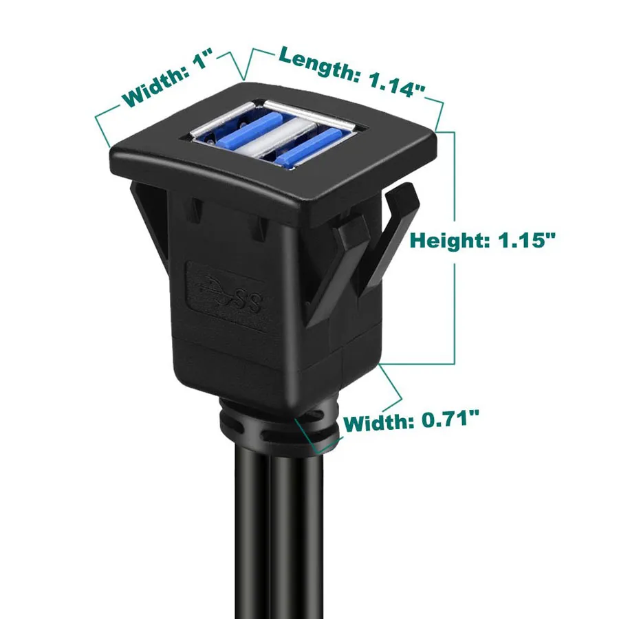 1m Socket Câble USB 3.0 Auto Car Flush Mount Mâle à Femelle Rallonge Cordon  Tableau de bord Panneau Square A