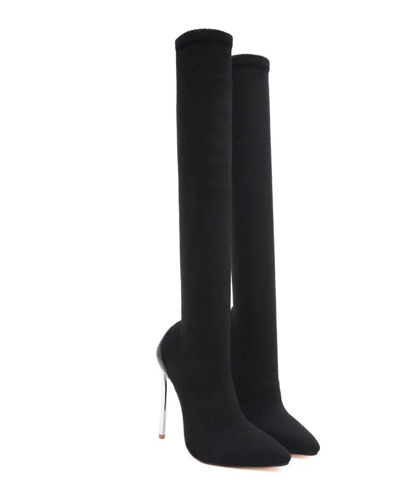 Plus size 35 to 40 41 42 sexy elastic slim fit over the knee thigh high boots designer shoes come with box