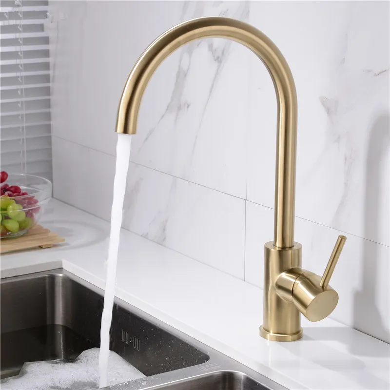 Promotion Solid 304 Rostfritt Stål Varmt och kallt kök Kranken Sink Mixer Tap med Aerator Sink kran Borstat nickel / svart