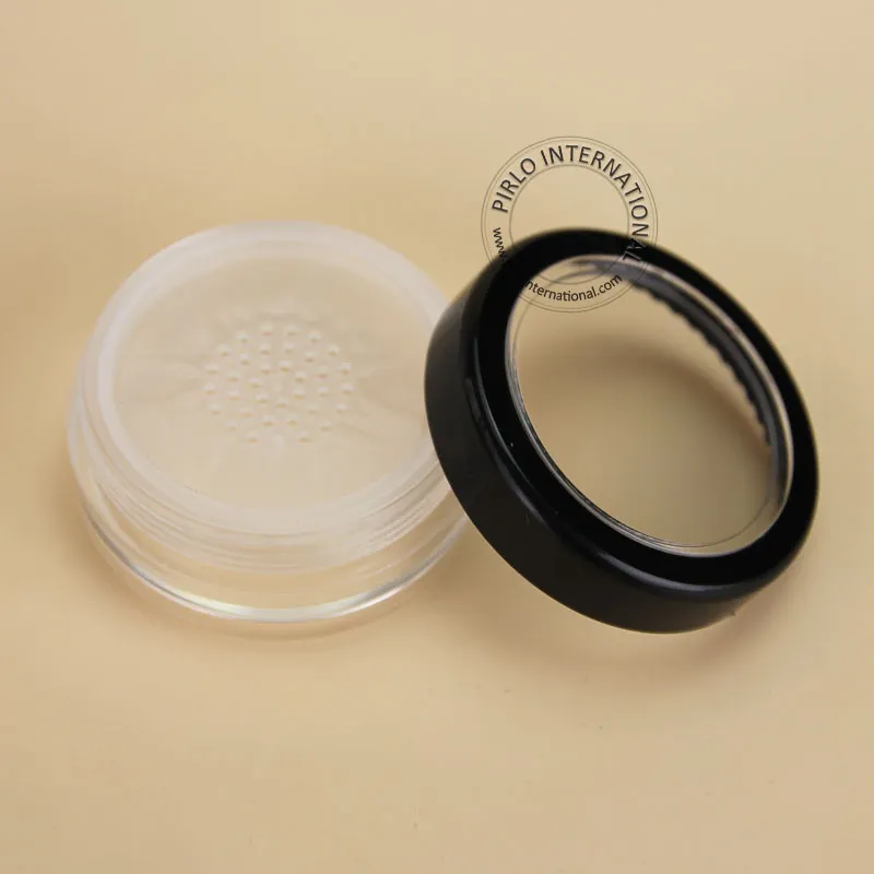 50pcs/lot 10g Empty Plastic Loose Powder Jars Pot with Sifter Travel Refillable Cosmetic Containers with Transparent