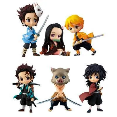 6 Estilos Demon Slayer Kimetsu 10cm Yaiba Q Posket Kamado Tanjirou Nezuko Zenitsu Giyuu Inosuke Figura PVC Modelo Colección Muñeca Juguetes L589