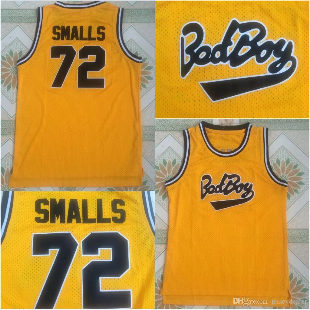 Bad Boy Notorious Big # 72 Biggie Smalls Movie Basketball Jersey 100% cosido amarillo S-3XL Envío rápido