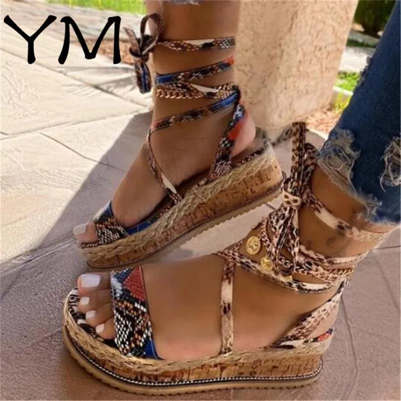 Sandálias Mulheres Ankle Strap Snake Plataforma PEEP PEEP Lace Up Moda Verão 2021 Beach Feminino Sapatos Sapatos Zapatos de Mujer 43