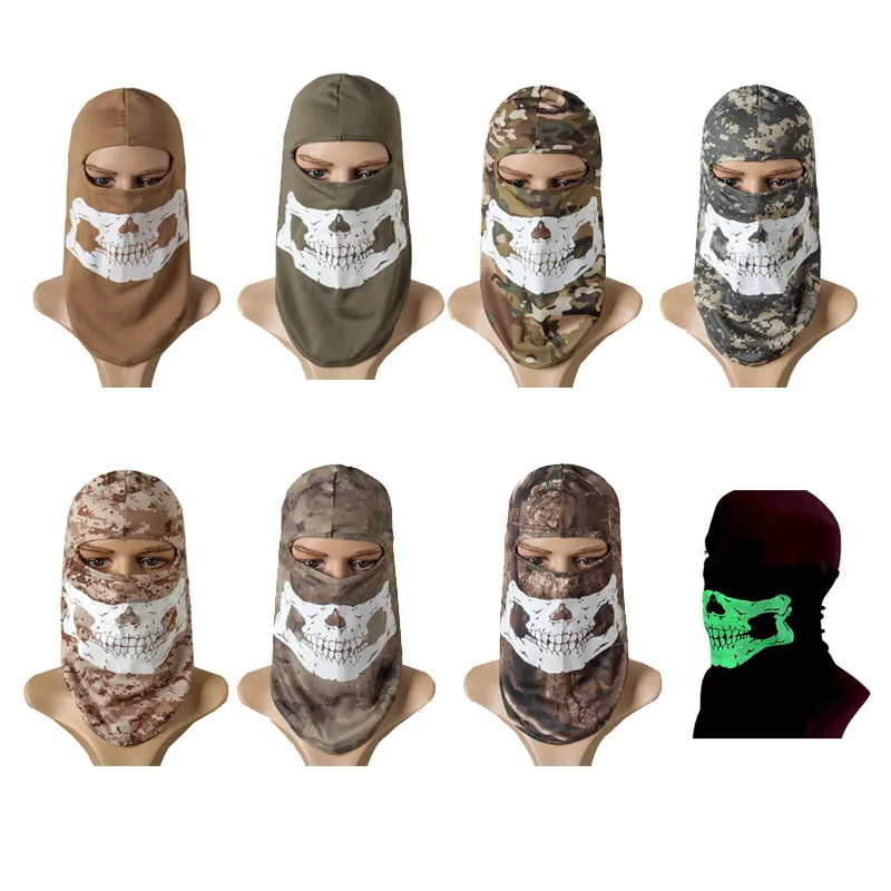 Tactical Camouflage Hood Mask Outdoor Airsoft Paintball Shooting Equipment Full Face Glow in the Dark Ghost Skull NO04-105
