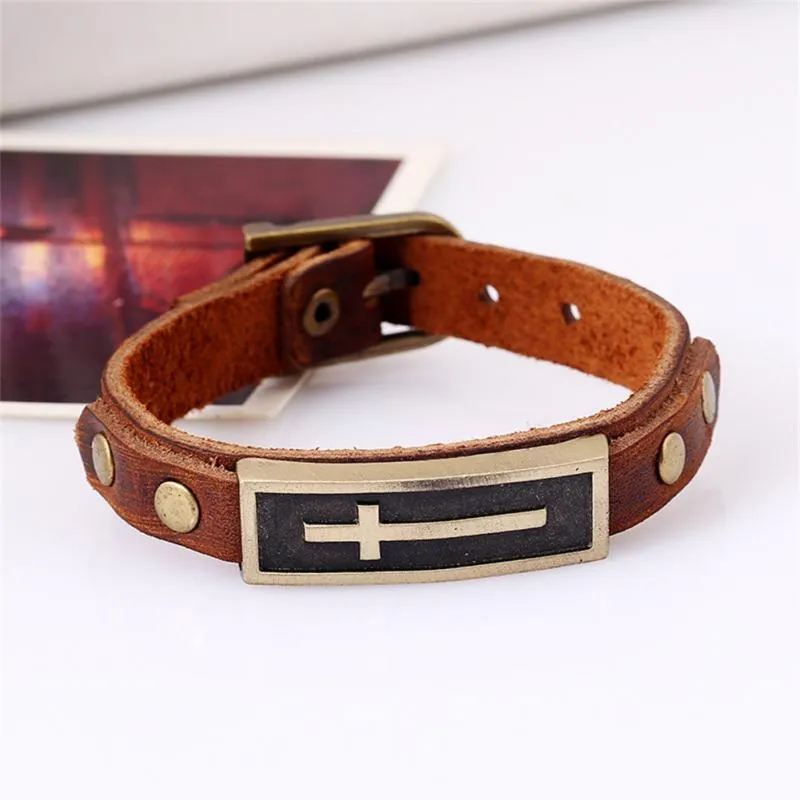 Fashion- Punk Cross Handmade Faux Howhide Bractelet модный простой регулируемый браслет