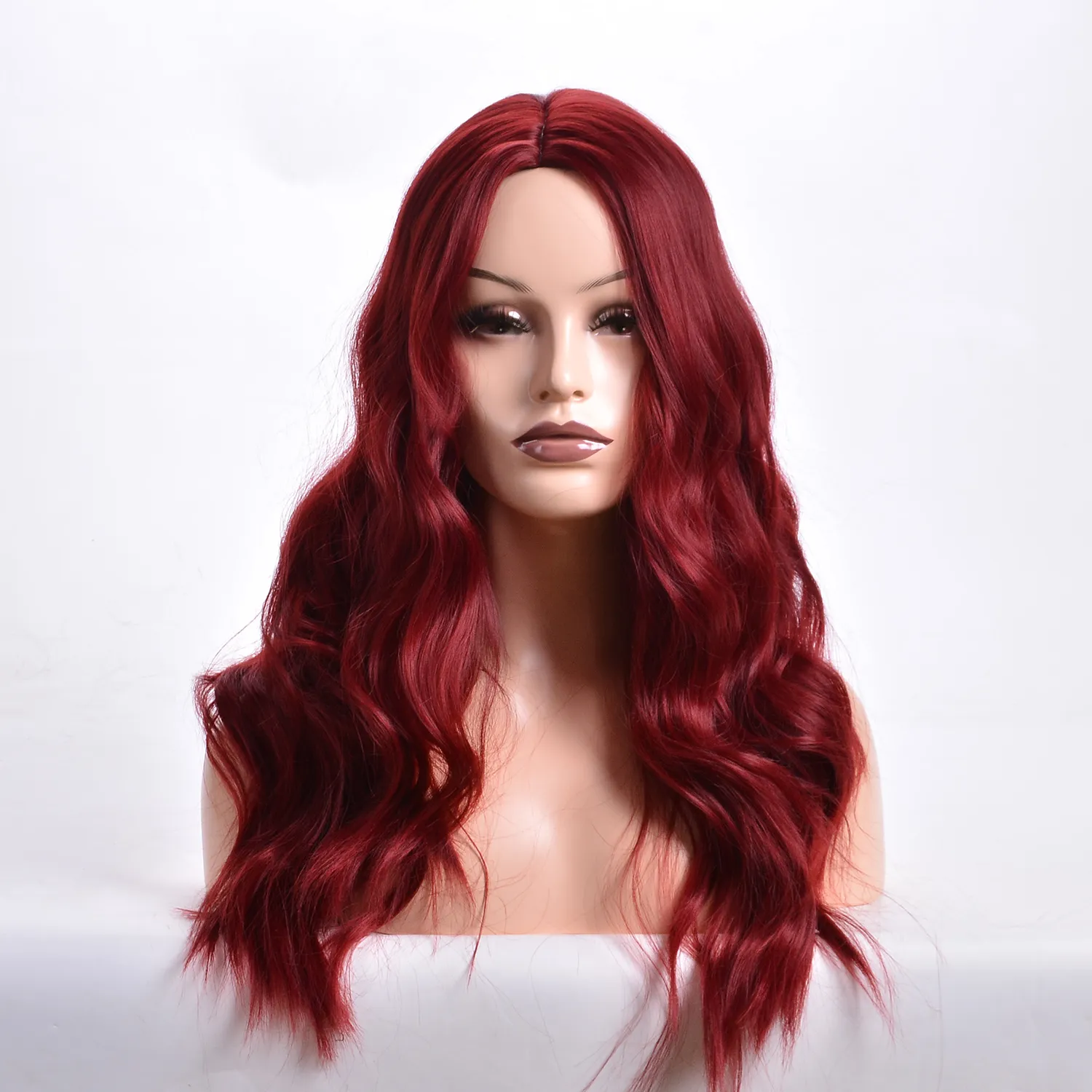 Wine Red Ombre Long Wavy Hair Wig With Middle Parted Heat