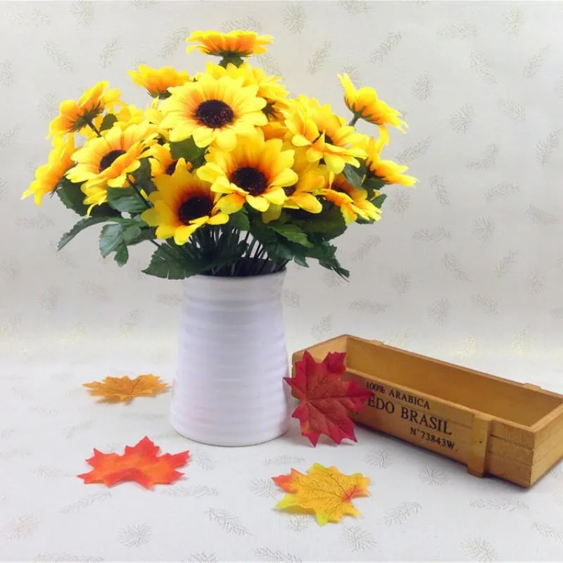 Bouquet Tournesols Artificiels Jaunes - 13 Fleurs Par Bouquet (2 Bouquets), Résistant Aux Intempéries Pour Extérieur - 9