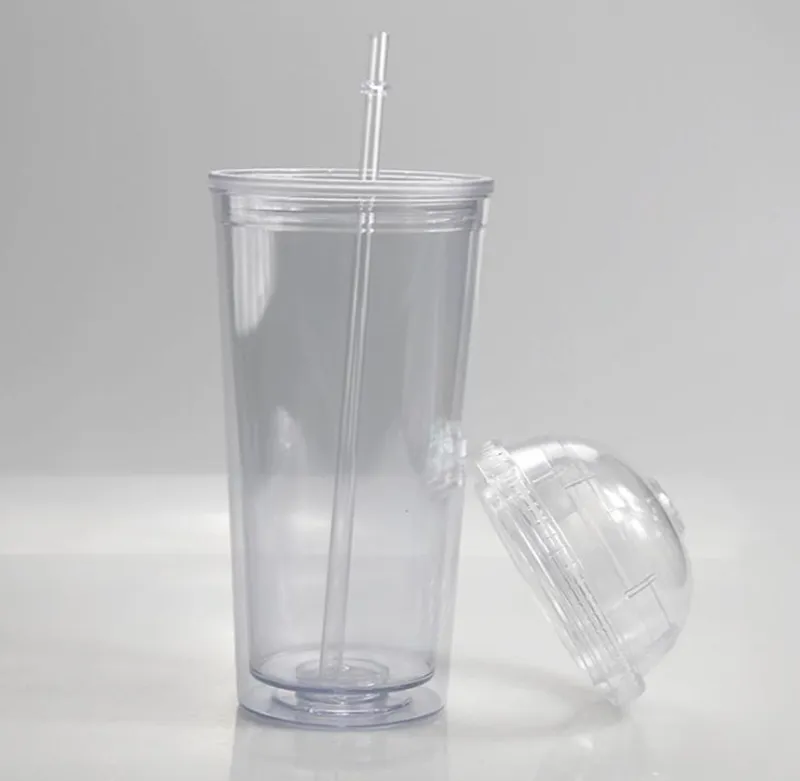 BPA İÇERMEZ! Süt Bardaklar A12 İçme 20oz Akrilik Tumblers ile kubbe kapağı Payet Çift Duvar Temizle Plastik Su Şişeleri Şarap