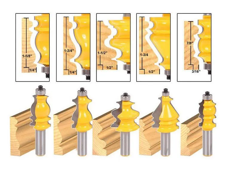 5PC 1/2 생크 밀링 커터 나무 라우터 비트 목공 라인 팔걸이 나이프 레이스 칼 내각 문 탑 라인 커터