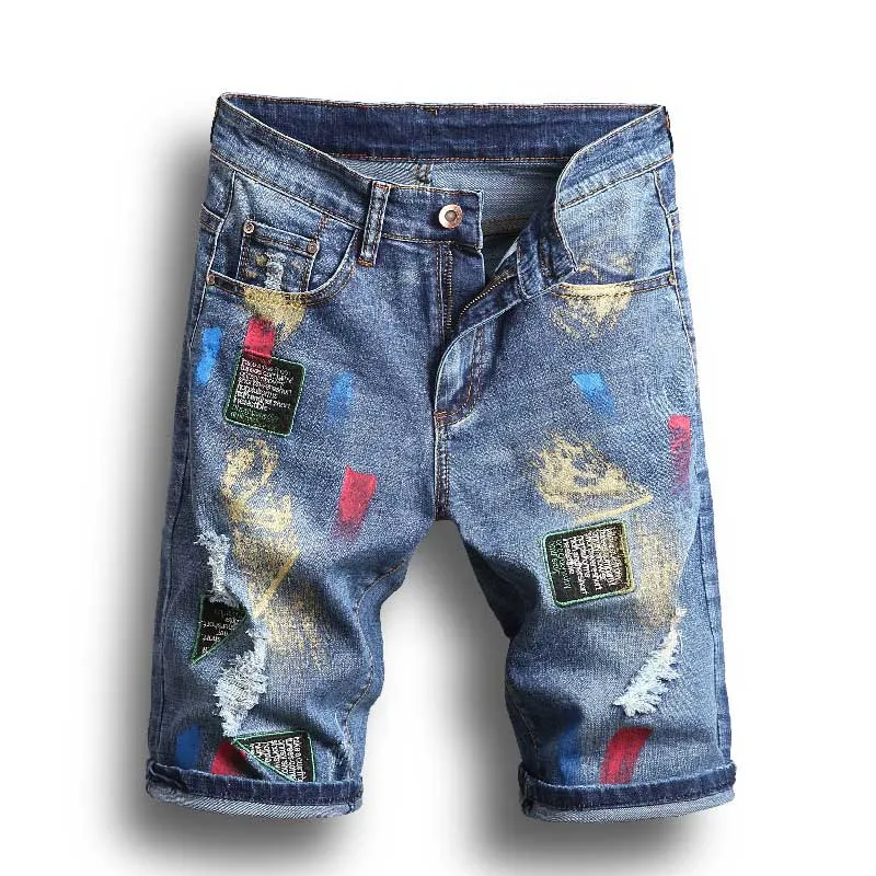 Hommes Jeans courts Mise à jour Peinture Biker Pantalon Skinny Trous déchirés Hommes Denim Shorts hommes Designer jean