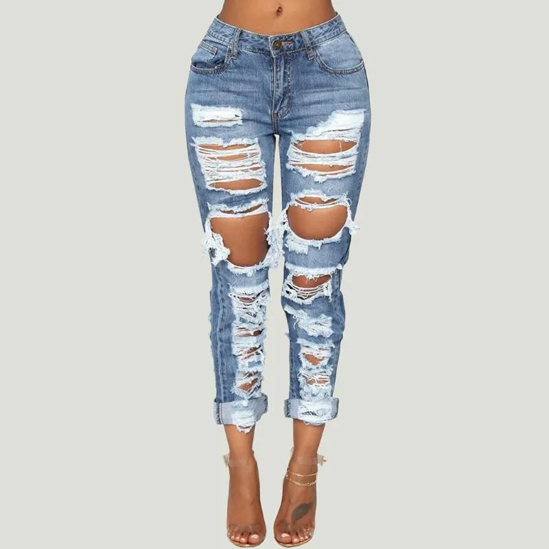 Dames jeans gescheurd voor vrouwen skinny vrouw elastische gat gebleekt casual denim slank strak potlood broek spodnie damskie
