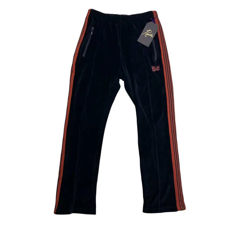 Mens Trousers NEEDLES Black Red Veet Butterfly Embroidery Loose Casual Track Pants Fashion Sweatpants