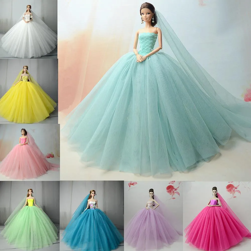2019 nieuwste pop elegante handgemaakte trouwjurk mooie prinses jurk party kleding voor pop meisjes cadeau poppen accessoires