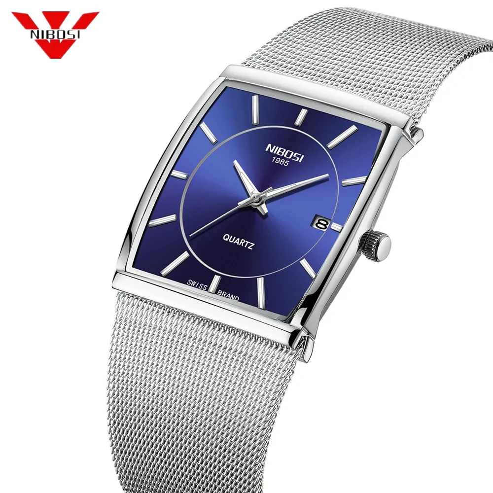 NIBOSI marque créative de luxe hommes montre à Quartz carrée mâle étanche Date horloge en acier inoxydable maille affaires hommes montre-bracelet 274d