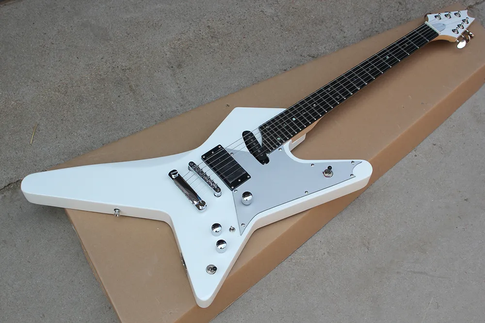 Factory Custom Unusual White Electric Guitar with Colorful Shell Inlay, Rosewood Fingerboard,Chrome Hardwares,Offer Customized