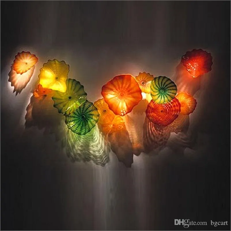 Wall Decoration Blown Glass Plates Modern Art Decoration Luxury Wall Lamps Hot Sale Handmade Blown Glass Art Flower Plates