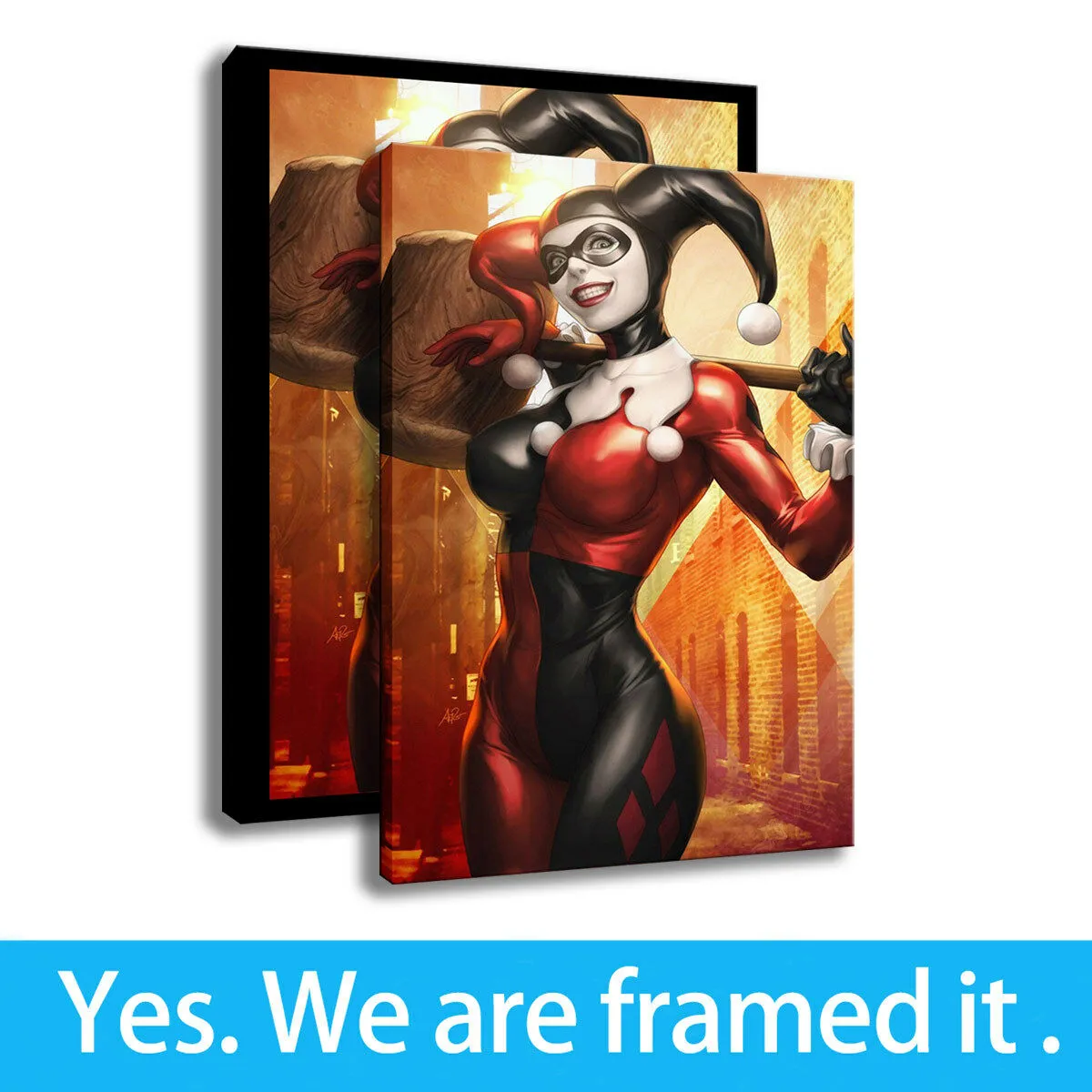 Oil Paintings Art Harley Quinn HD Prints Canvas Movie Poster Wall Decor Framed Art - Ready To Hang - Support Customization