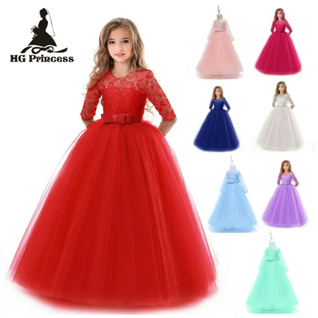 Été fille dentelle robe longue Tulle adolescente robe de soirée élégant enfants vêtements enfants robes pour filles princesse robe de mariée