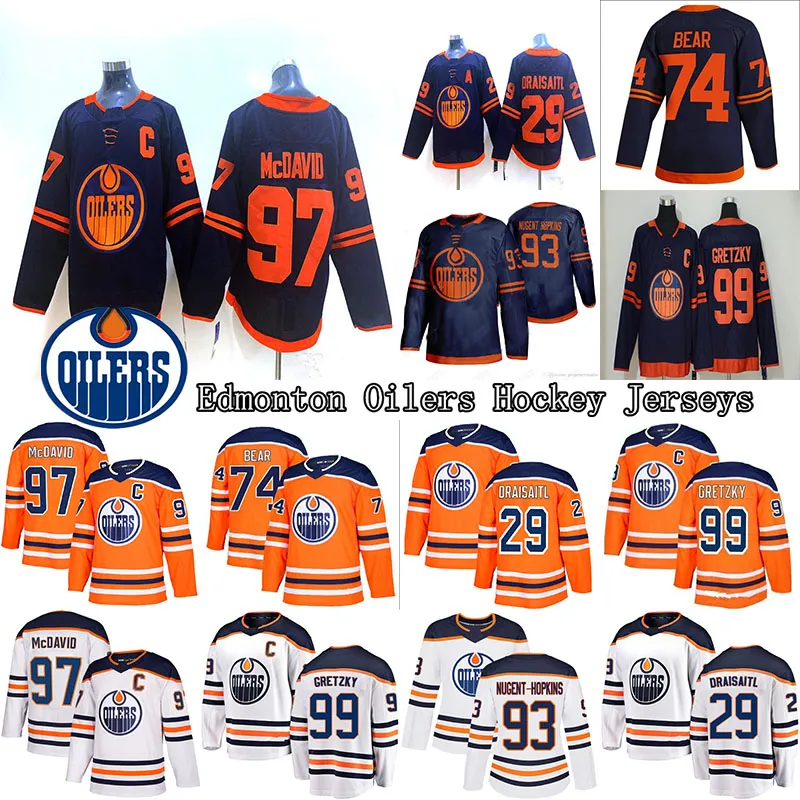 2019-2020 Edmonton Oilers Jersey 97 Connor McDavid 99 Wayne Gretzky 74 Ours 29 Leon Draisaitl 93 Ryan Nugent-Hopkins maillots de hockey