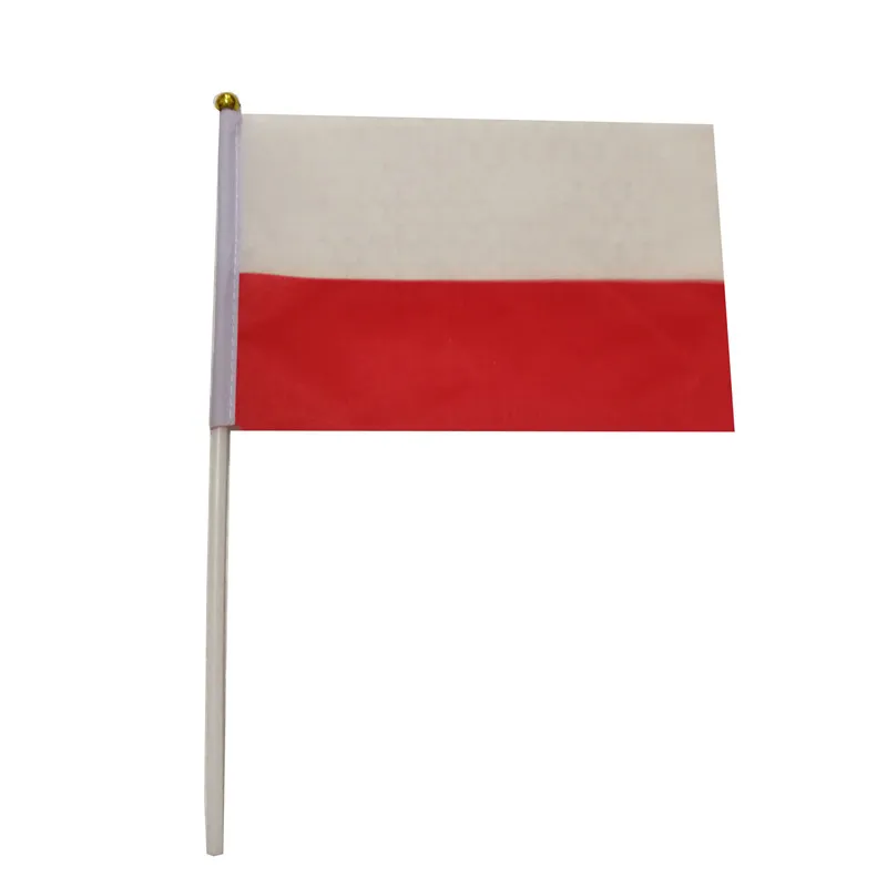 Pologne drapeau 21X14 cm Polyester main agitant drapeaux Pologne Pays bannière avec mâts en plastique