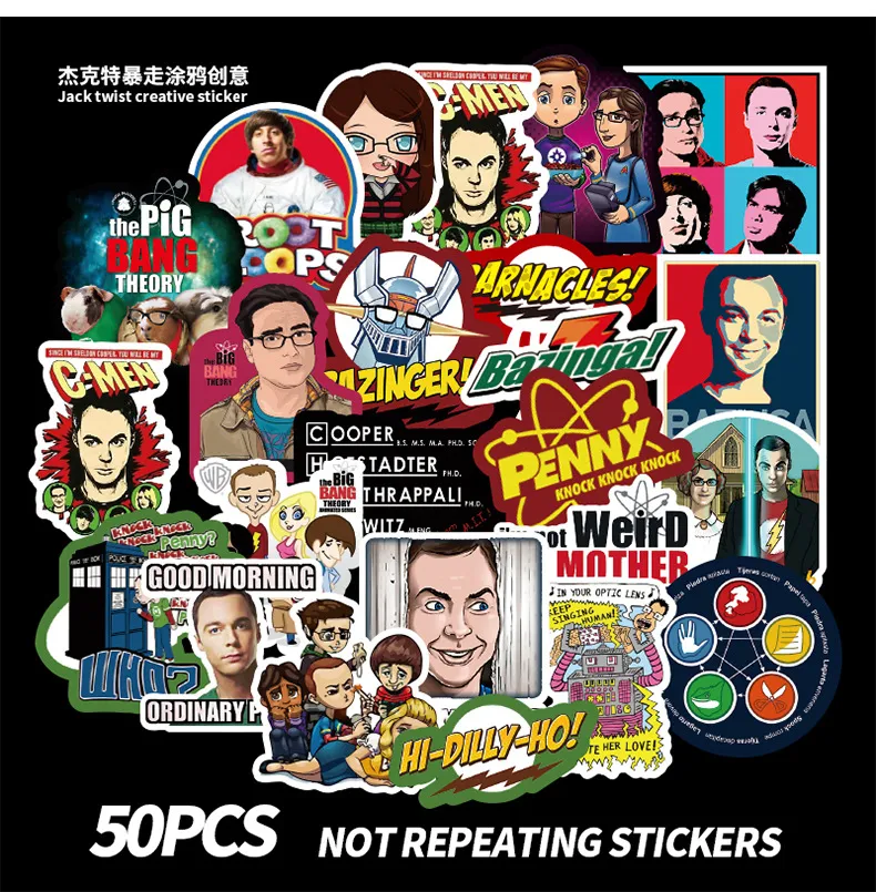 50 PCS Mixed Car Stickers The Big Theory For Skateboard Laptop Fridge Helmet Pad Bicycle Bike Motorcycle PS4 Notebook Guitar PVC Decal