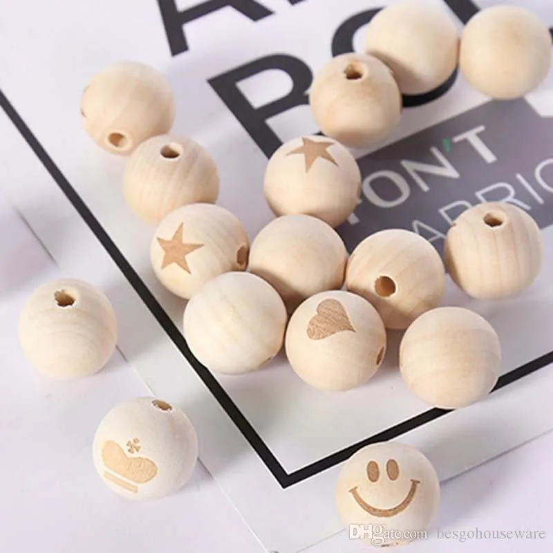 20 Pcs/Set Natural Burlywood Beads Spacer 20mm Star Laser Carved Round Wooden Earring Bead DIY Jewelry Accessory Wood DIY Beads BH2176 TQQ