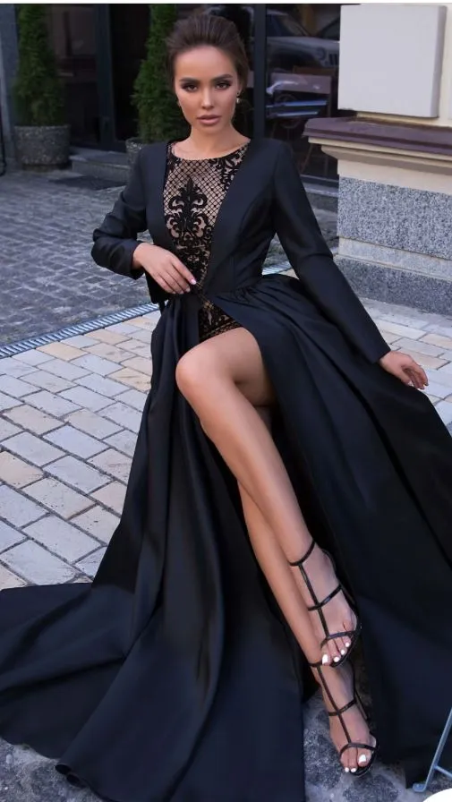 2023 Black Saudi Arabia Evening Dresses With Long Champagne Jacket Cape  Puff Sleeves Event Gowns Dubai