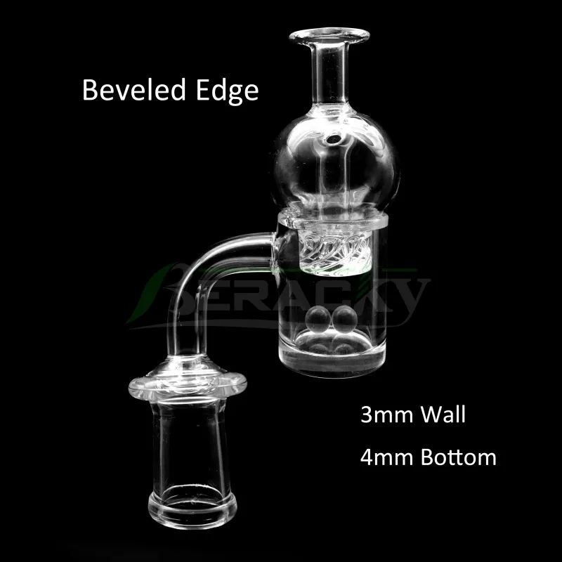 3MMWALL 4MMBOTTOM Beveled Edge Quartz Banger med Spinning Carb Cap Male Kvinna 10mm 14mm 18mm 45/90 Quartz Nails för glas vatten Bong