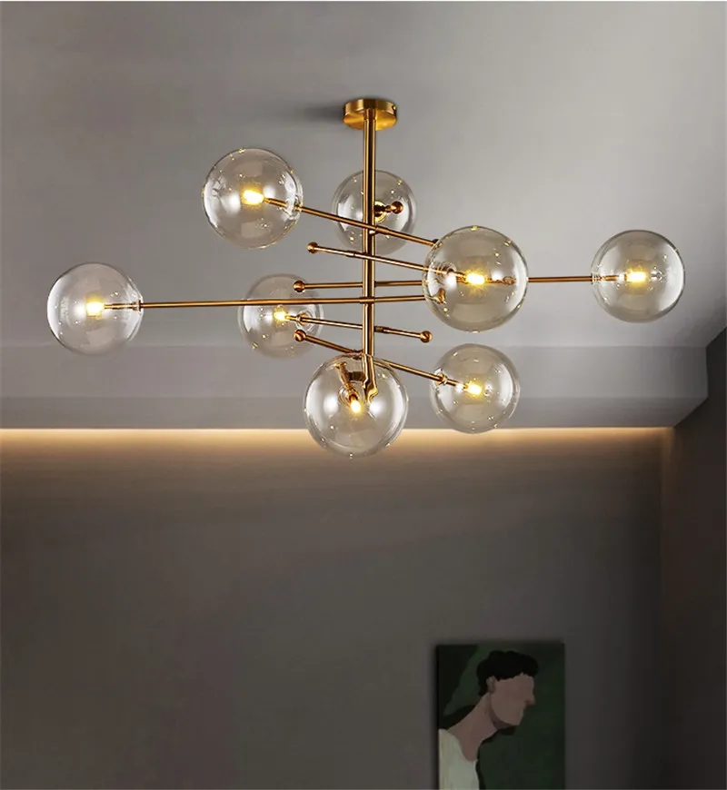 Nordic Miedź Czarny Metal Szkło Ball Lampa Wisiorek Home Art Magic Bean Decor Oświetlenie Oświetlenie żyrandol PA0579