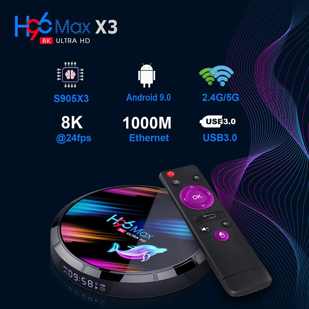 Android TV Box H96 Max\nTV Box con 4GB RAM y 64GB almacenamiento