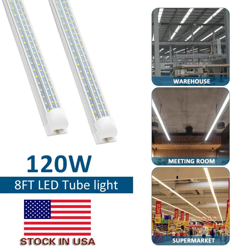 Stock In US 8 Feet LED Light Integrate Fixture 8ft T8 LED Tube Lights 3 Rows 120W LED Fluorescent Tube Lamps