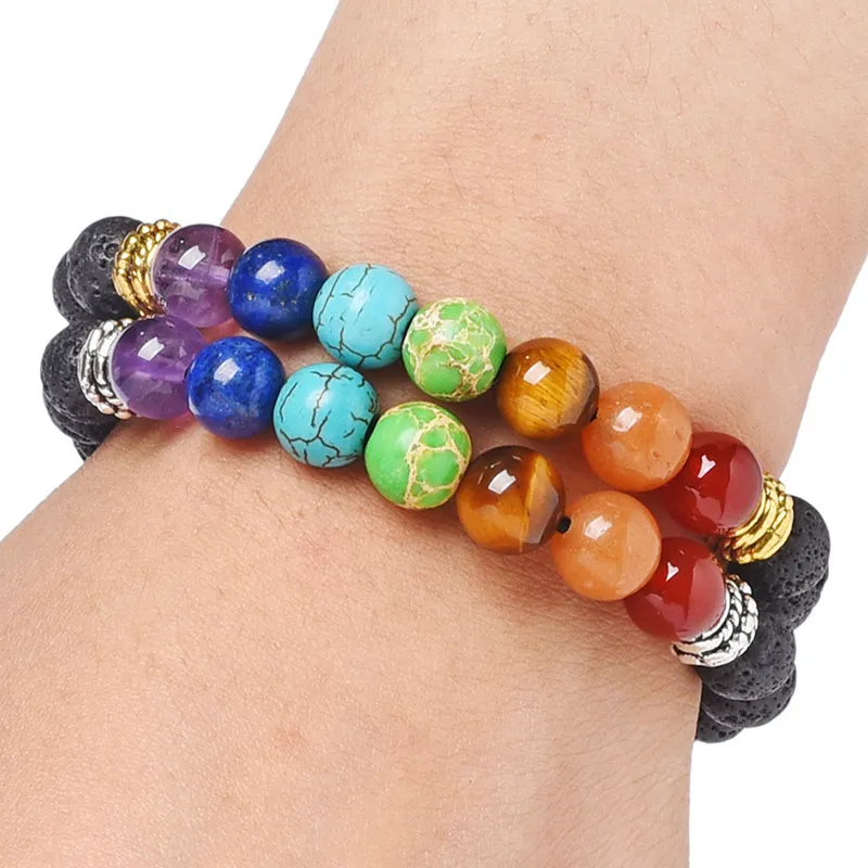 Yoga À La Main 7 Chakra Arbre De Vie Charme Bracelets Pierres De Lave Multicolore Perles Corde Bracelet Femmes Hommes Bracelets Bracelets DHL